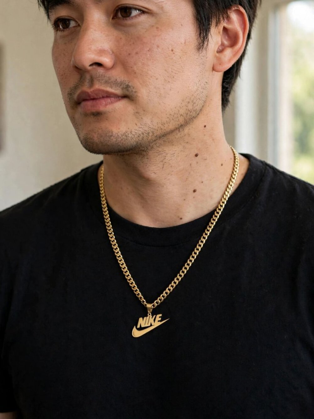 Gold Nike Necklace - 5mm Cuban - 22" Chain - Gold Plated - Y2K - Unisex